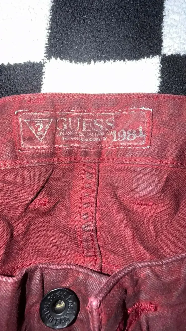 GUESS 1981 Los Angeles Red Waxed Biker Jeans